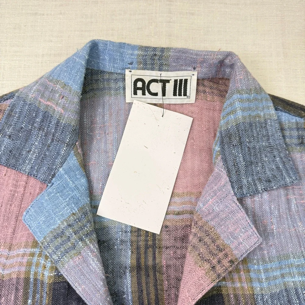 VTG Act III Plaid Light Jacket Medium Womens Multi Color Open Front Pockets USA - Picture 3 of 6